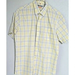 Van Heusen Men's Casual Button Down Short Sleeve Shirt, Check, Yellow Blue M